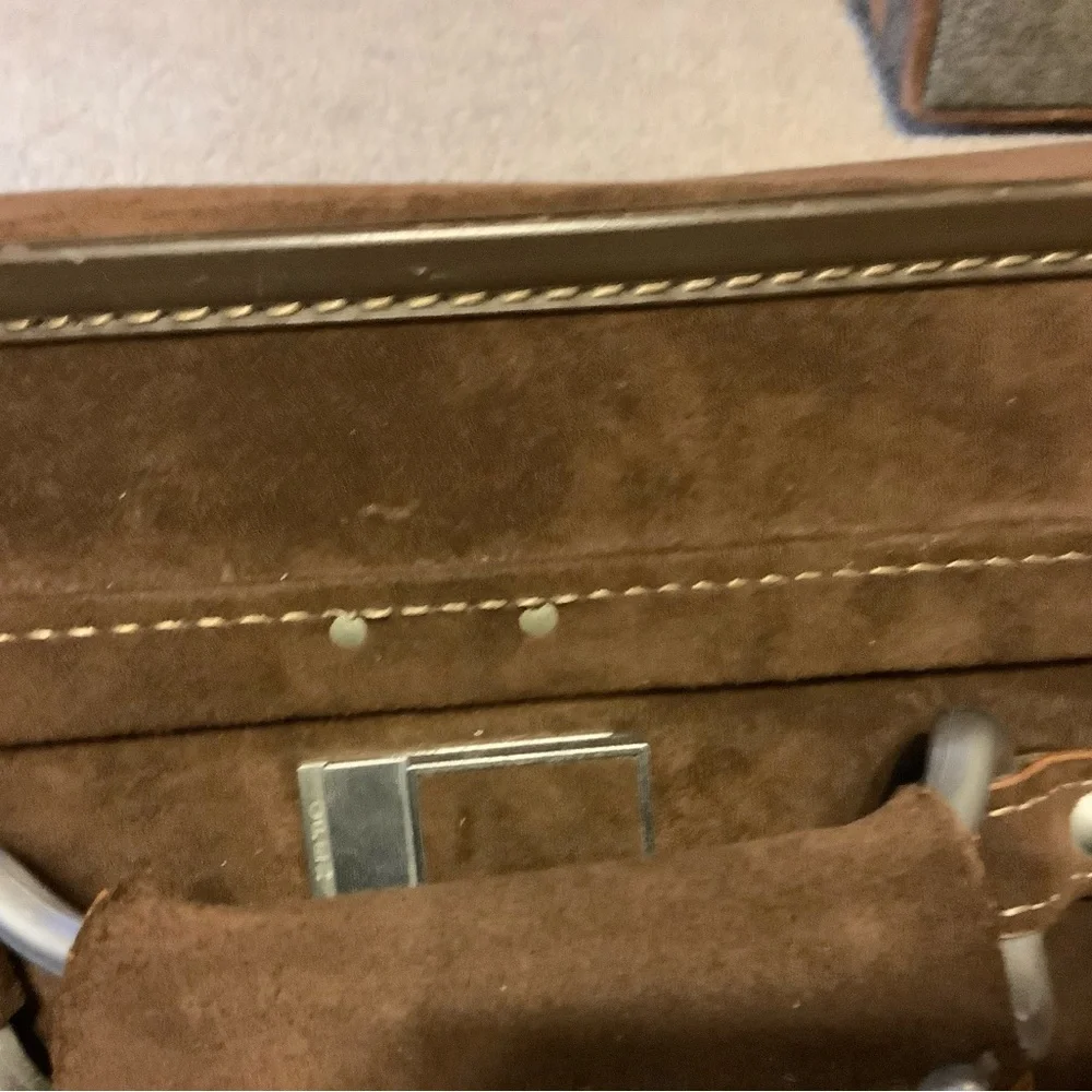 Hartmann vintage brown suede carry on suit bag.